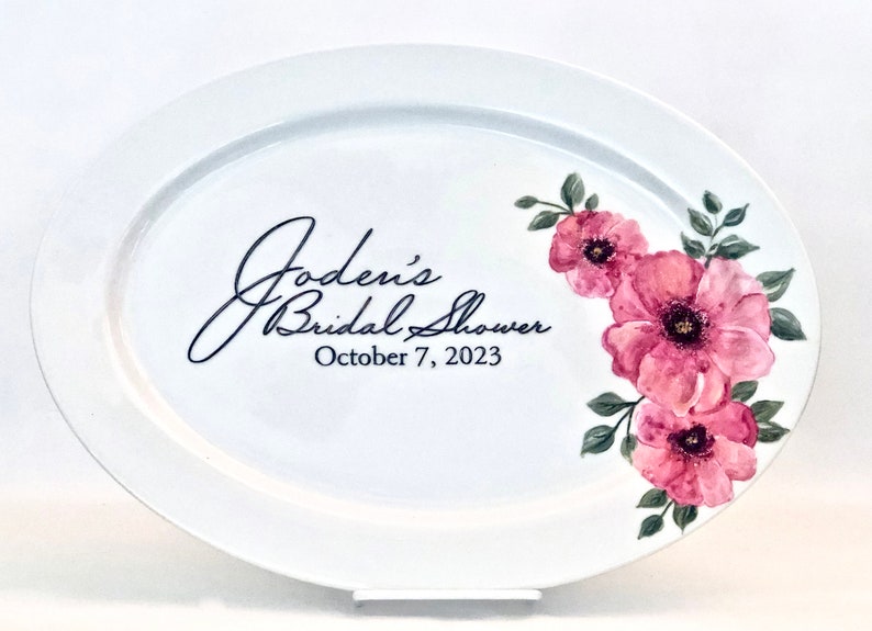 Poppy Monogram Guest Signature Platter / Guest Book Alternative / Poppy Theme Autograph Platter / Floral Wedding / Hand Painted Poppies image 1