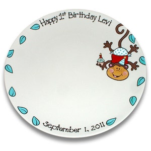 Spunky Monkey&#39;s First Birthday Cupcake Signature Plate / Guest Book Alternative