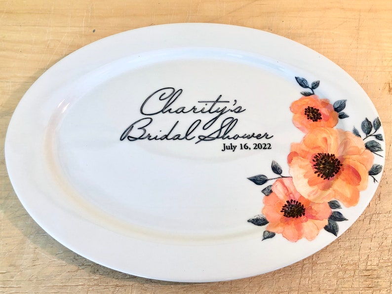 Poppy Monogram Guest Signature Platter / Guest Book Alternative / Poppy Theme Autograph Platter / Floral Wedding / Hand Painted Poppies image 4