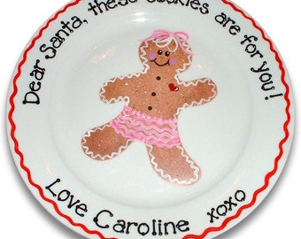 Gingerbread Girl Cookies for Santa Personalized Plate