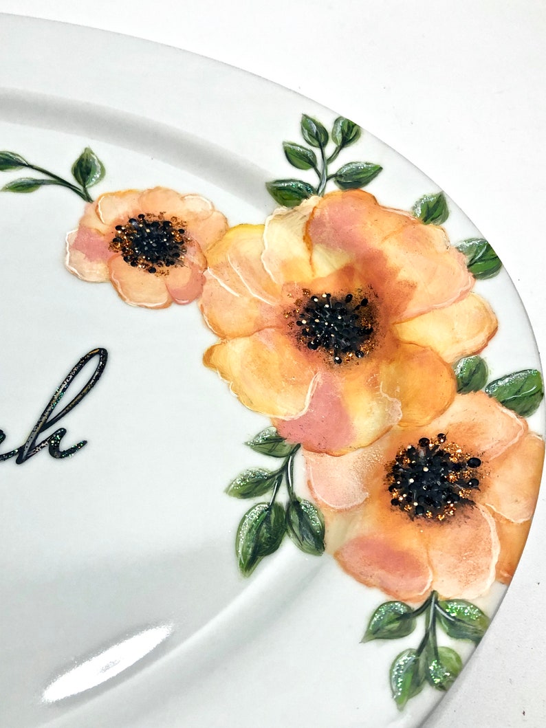 Poppy Monogram Guest Signature Platter / Guest Book Alternative / Poppy Theme Autograph Platter / Floral Wedding / Hand Painted Poppies image 7