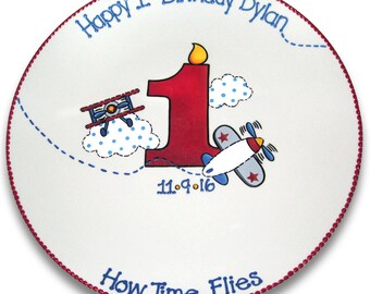 How Time Flies Airplane Birthday Signature Plate / Guest Book Alternative