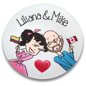 Custom Portrait Souvenir Plate Starry Eyed Couple image 2