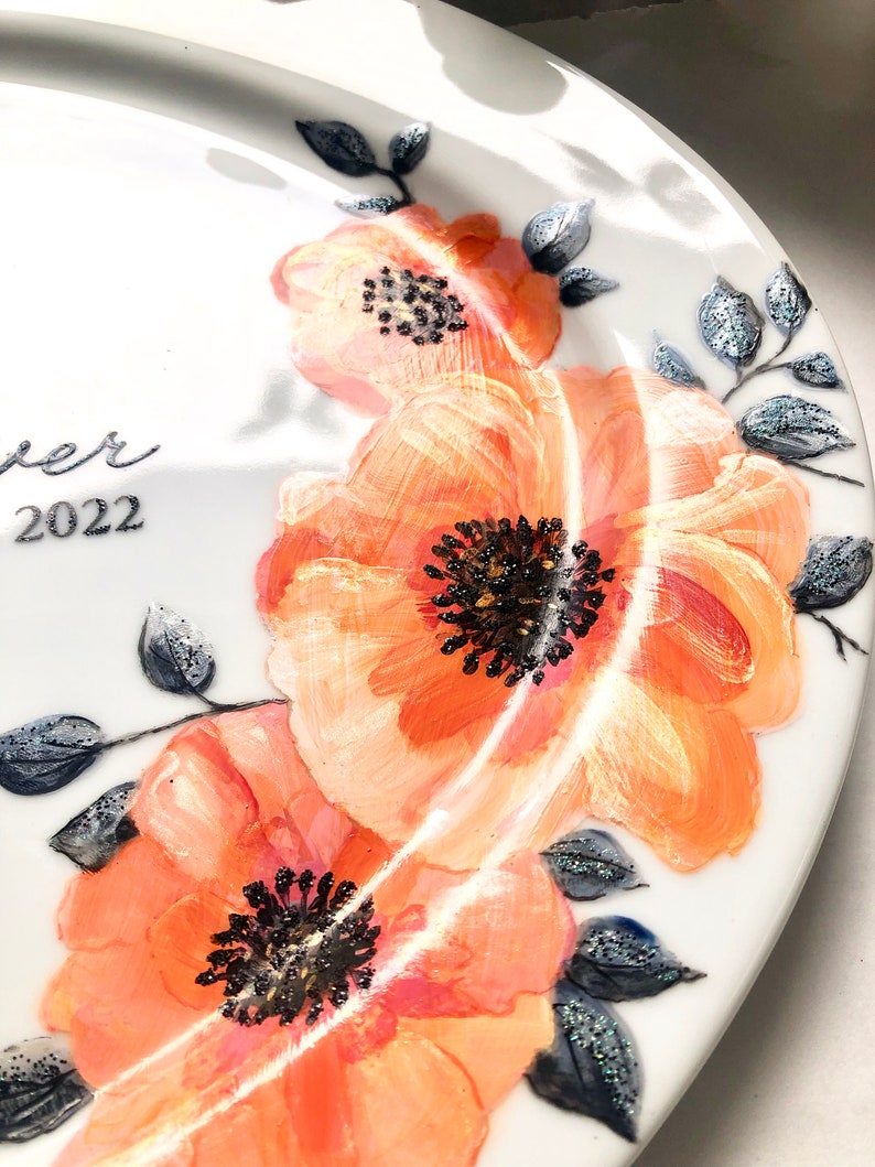 Poppy Monogram Guest Signature Platter / Guest Book Alternative / Poppy Theme Autograph Platter / Floral Wedding / Hand Painted Poppies image 5