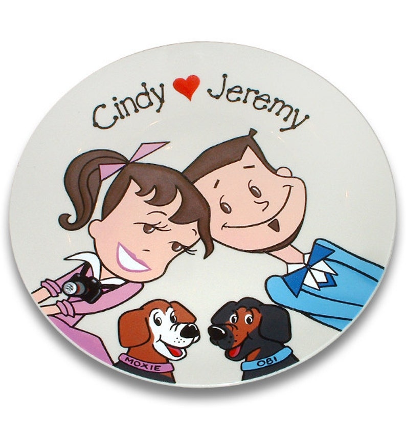 Custom Portrait Souvenir Plate Starry Eyed Couple image 4