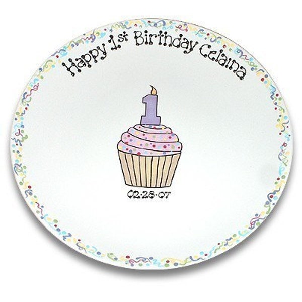 1st Birthday Cupcake Personalized Signature Plate