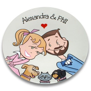 Custom Portrait Souvenir Plate Starry Eyed Couple image 1