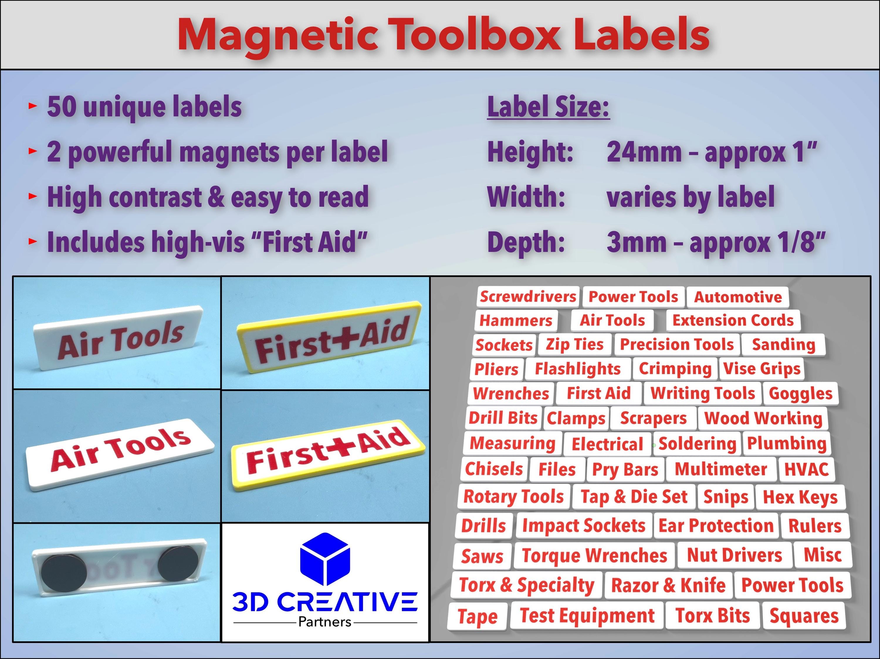 50 Magnetic Toolbox Labels – Strong Magnets, No Adhesive | 3D Printed ...