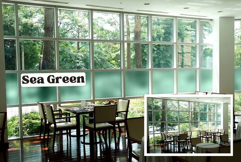 Color Privacy Film, Sandblast Adhesive Backed Film (Multiple Color Options) Sea Green