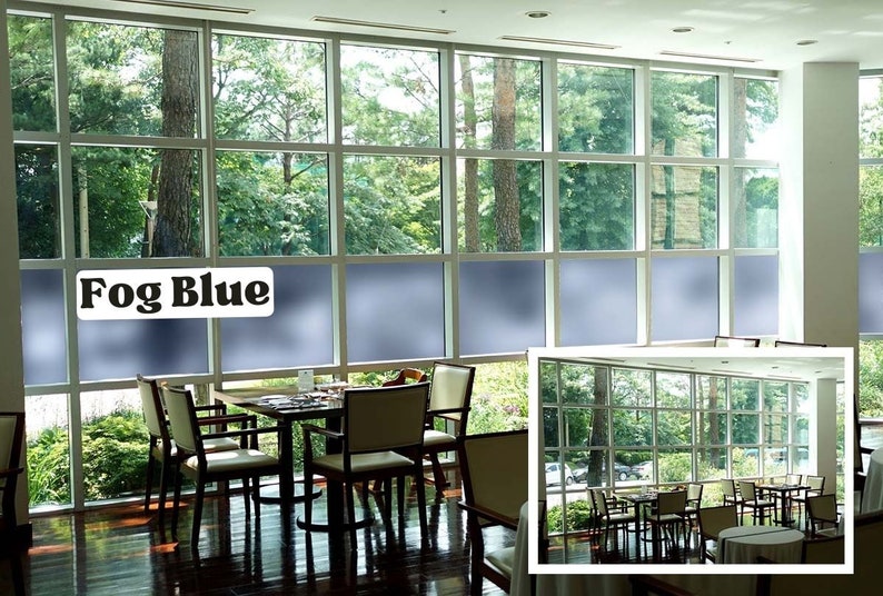 Color Privacy Film, Sandblast Adhesive Backed Film (Multiple Color Options) Fog Blue