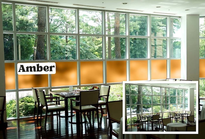 Color Privacy Film, Sandblast Adhesive Backed Film (Multiple Color Options) Amber