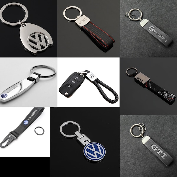 VW VOLKSWAGAEN GTI Schlüsselanhänger aus Leder, Metall, luxuriöser Schlüsselanhänger, hochwertiger Schlüsselanhänger, rote Nähte in Großbritannien