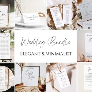 Wedding Template Bundle Set, Minimalist, Modern Wedding Signs Bundle, Printable Wedding Suite Bundle, Editable Wedding Stationery Bundle