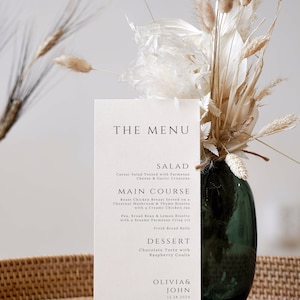 Modern Wedding Menu Template, Minimalist Dinner Wedding Menu, Printable Digital Wedding Menu Download, Editable Reception menu card