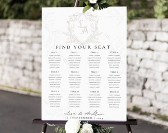 Wedding Seating Chart, 12 Tables, Editable, printable seating plan table signs, Seating chart and arrangement boards, customizable welcome