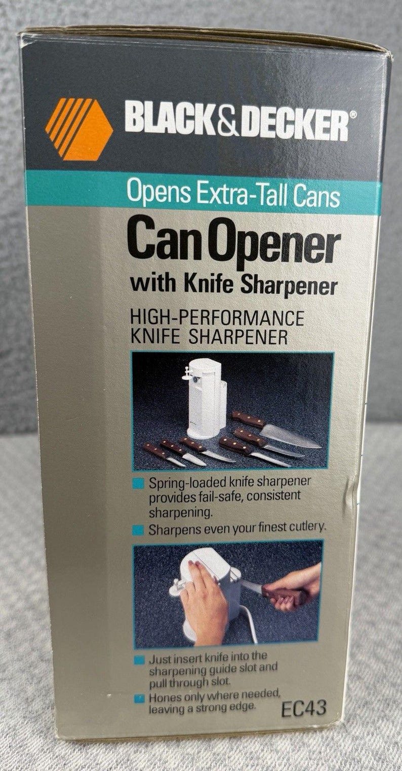 NEW VTG Black & Decker Can Opener, Knife Sharpener Model EC43 White Sealed Box image 4