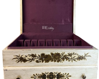 VTG Lunt Sterling Mahogany Flatware Chest Distressed Florentine Style w/ Drawer