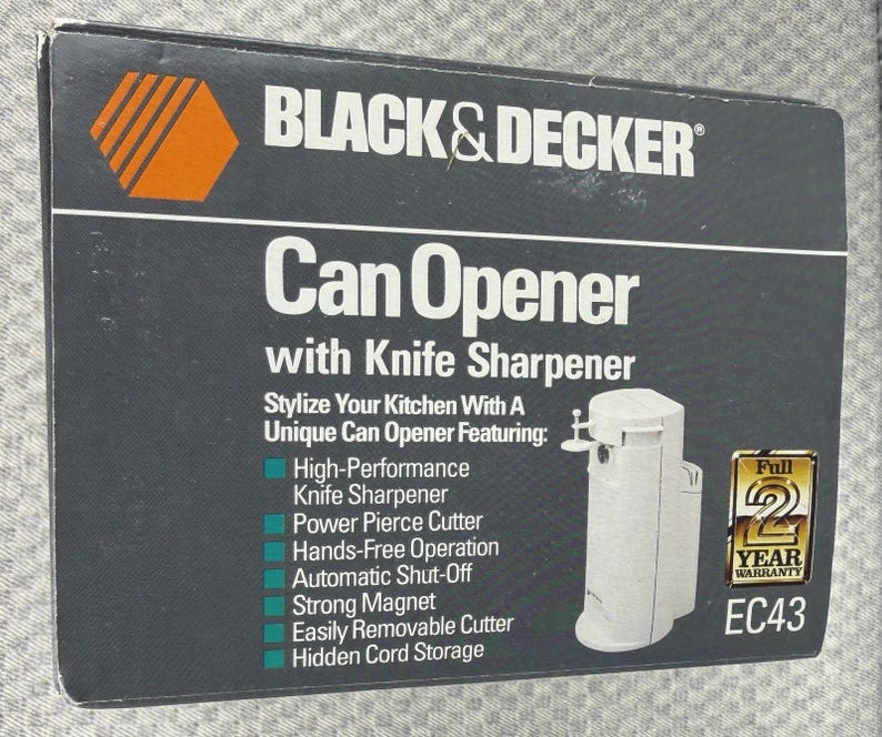 NEW VTG Black & Decker Can Opener, Knife Sharpener Model EC43 White Sealed Box image 5