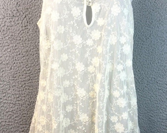 VTG Y2K Sheer Mesh Floral Ivory Lace Camisole Chemise XL Fairy Ethereal Feminine