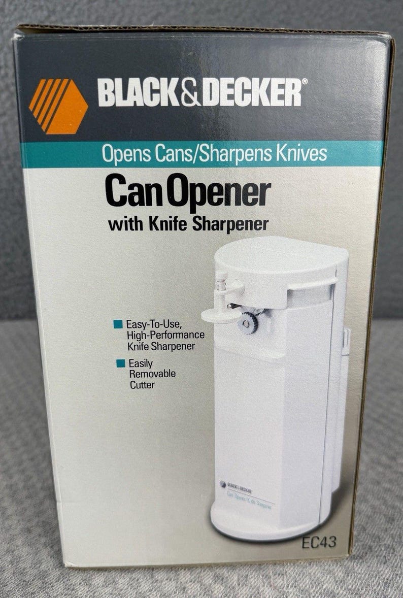 NEW VTG Black & Decker Can Opener, Knife Sharpener Model EC43 White Sealed Box image 3