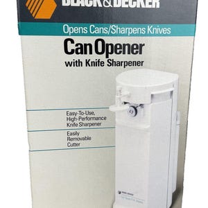 NEW VTG Black & Decker Can Opener, Knife Sharpener Model EC43 White Sealed Box image 1
