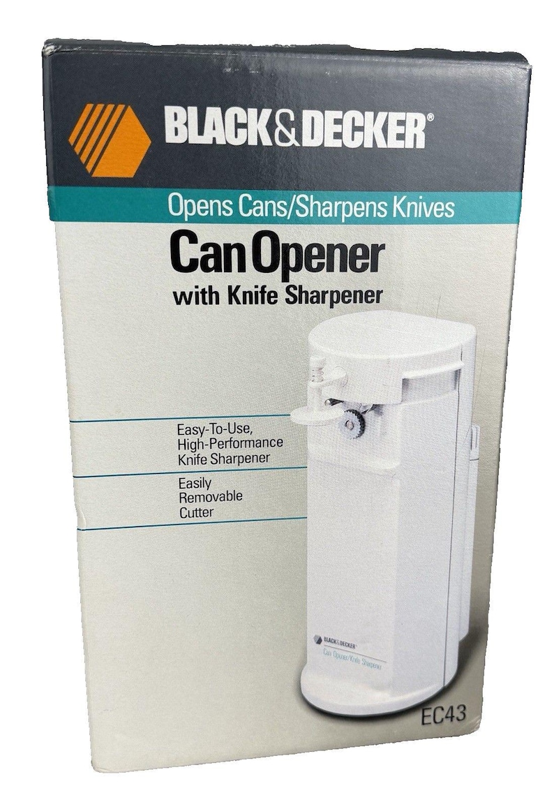 NEW VTG Black & Decker Can Opener, Knife Sharpener Model EC43 White Sealed Box image 1