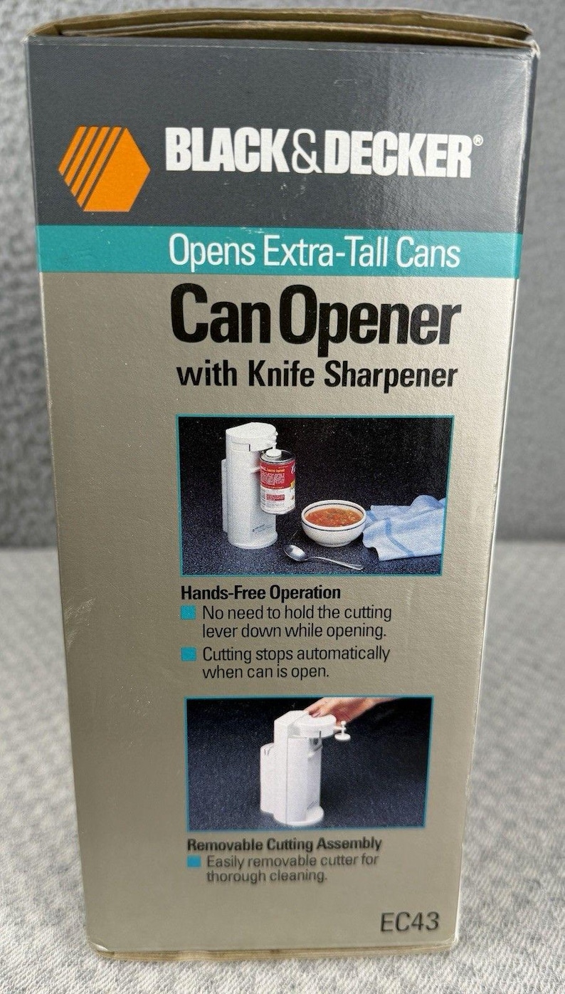 NEW VTG Black & Decker Can Opener, Knife Sharpener Model EC43 White Sealed Box image 2