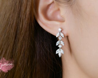 Moissanite Earrings, Leaf Earrings, Flower Earrings, Wedding Earrings, Unique Earrings, Gemstone Earrings, Silver Earrings, Gold Earrings