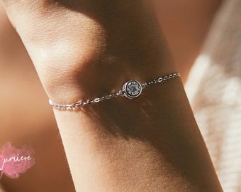 Moissanite Bracelet, Dainty Bracelet, Silver Bracelet, Diamond Bracelet, Crystal Bracelet, Charm Bracelet, Minimalist Bracelet