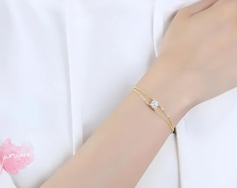 Pulsera de moissanita, pulsera de cadena, pulsera de plata, pulsera de oro, pulsera de verano, regalo para ella, regalos de aniversario, regalo para mamá