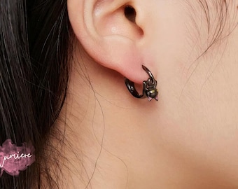 Black Cat Earrings, Hoop Earrings, Sterling Silver Earrings, Minimalist Earrings, Cat Mom, Gift For Cat Lovers, Gift For Mom, Gift For Her