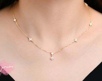Moissanite Necklace, Flower Necklace, Moissanite Pendant, Diamond Necklace, Silver Necklace, Gold Necklace, Rose Gold Necklace