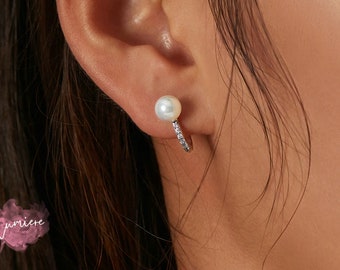 Pearl Earrings, 925 Sterling Silver Earrings, 925 sterling silver, Bridal Earrings, Minimalist Jewelry, Gift for Girlfriend, Gift for Friend