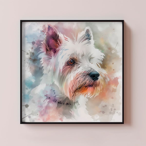 Whimsical Highland Terrier Watercolors: Instantly Brighten Any Room | Watercolor Pet Portratit | Instant Download | Home Decoration