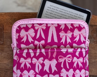 Pink Bow E-Reader Sleeve: Neoprene Tablet Pouch, Girly Book Cover