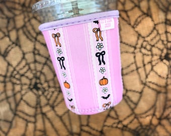 Pumpkin Stripes Iced Drink Sleeve, Spooky Drink , Fall Vibes Gift, Teacher, Back to School, Iced Coffee Cover