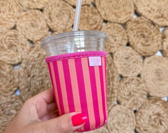 Striped Iced Coffee Sleeve, Summer Iced Drink Cover, Dopamine Colors