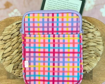 Gingham Rainbow E-Reader Sleeve: Fits most e-readers, Bookish Gift, Sleeve for Kindle or Kobo