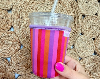 Sunset Stripe Iced Coffee Sleeve, Coffee Cover, Teacher Gift, Coffee Lover, Drink Cover, Summer