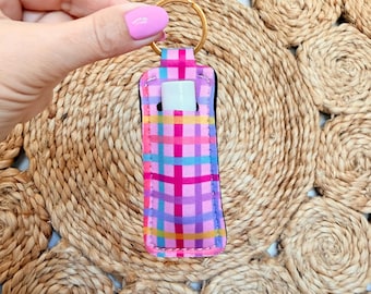 Rainbow Gingham Lip Balm Keychain, Gift for Her,