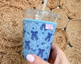 Gingham Bow Neoprene Iced Coffee Sleeve: Cottage Core Gift