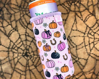 Spooky Pumpkin Slim Can Sleeve – Pink Halloween Accessory Fits 12oz Drinks