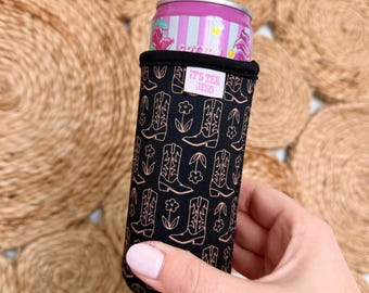 Cowgirl Boots Slim Can Sleeve / Fits 12 oz Cans / Energy Drinks and Seltzers/ Rodeo Era