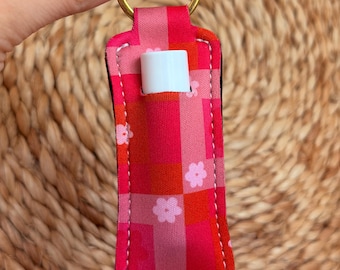 Flower Quilt Lip Balm Keychain / Bright Pink Gift for her / Teacher Appreciation
