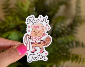 Funny Kopibara Cowboy Sticker: Rootin' Tootin' Texas Saying