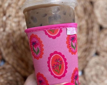 Vintage Floral Iced Coffee Sleeve: Neoprene Drink Cover