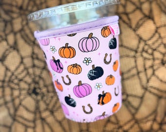 Spooky Pumpkin Iced Drink Sleeve,  Halloween Fall Accessory, Spooky Spider, Teacher Gift, Coffee Addict, Horseshoe, Bats