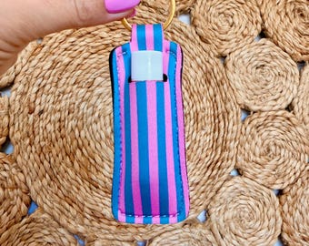 Pink and Turquoise Stripe Lip Balm Keychain, Summer Colors, Teacher Gift, Lipstick
