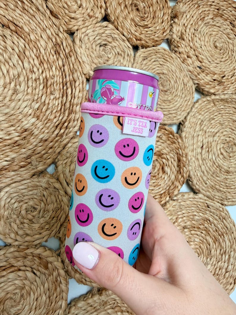 Happy Face Slim Can Sleeve / Fits 12 oz Cans / Energy Drinks and Seltzers image 2