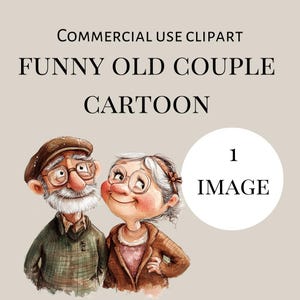 Funny old couple watercolour clipart, cartoon illustration, instant download, commercial use, Digital Only, PNG, Valentine’s Day